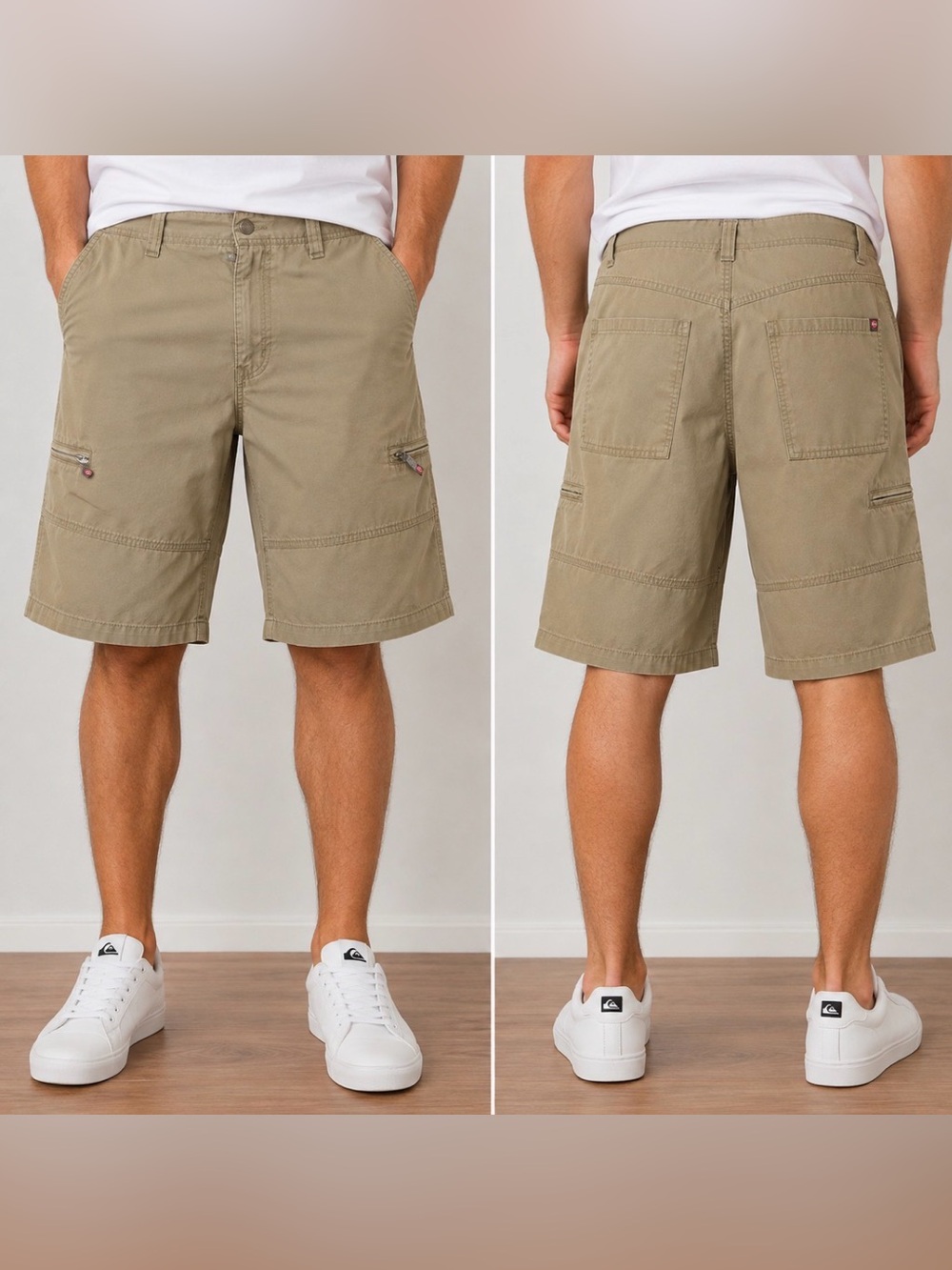 Quiksilver Men’s 34 Cargo Shorts Khaki Tan Y2K 2000s Utility Skate Surf Cotton